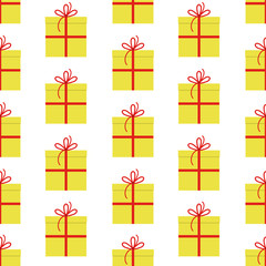 Seamless pattern with gift boxes on white background. Vector illustration
