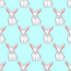 Obraz premium White Rabbit on Blue Mint Background