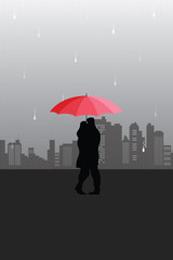 Young couple with umbrella for Happy Monsoon