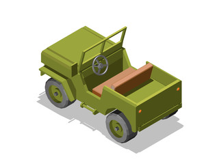 army jeep model 3D low poly green protective color reliable off-road vehicle high throughput games isometry