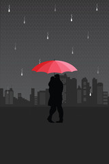 Young couple with umbrella for Happy Monsoon