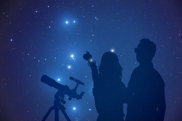 Fototapeta na wymiar Young couple enjoying under the Milky Way stars. 