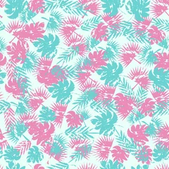 Tuinposter Abstract seamless tropical pattern for girl and boy. Creative vector tropical pattern, colorful wallpaper with branches ferns, tropical plants. Print summer exotic jungle plant, palm pattern leaves. © mamenkoaleks
