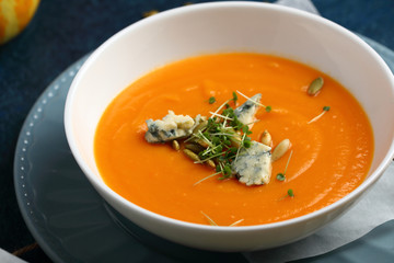 Pumpkin soup with blue cheese
