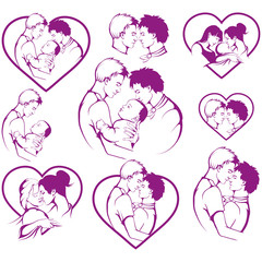 Fototapeta premium Set of homosexual. Gay couple. LGBT pride. Happy Homosexual family. Same-sex marriage.