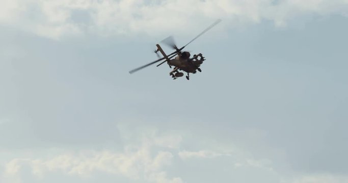Military helicopter in combat flight