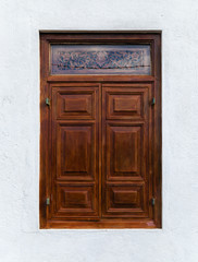 Dark brown window wood on house wooden background