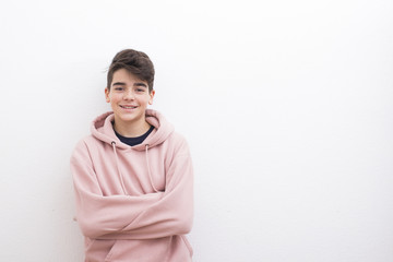 teenager in the isolated white wall
