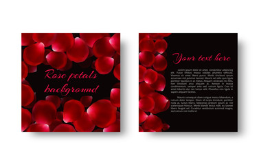 Background with red rose petals for romantic greetings on Valentine's Day or Mother's Day.