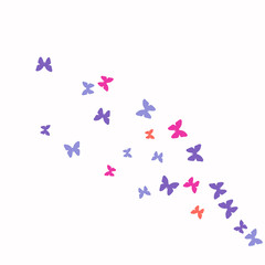 Spring Background with Colorful Butterflies. Simple Feminine Pattern for Card, Invitation, Print. Trendy Decoration with Beautiful Butterfly Silhouettes. Vector Background with Moth