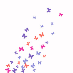 Spring Background with Colorful Butterflies. Simple Feminine Pattern for Card, Invitation, Print. Trendy Decoration with Beautiful Butterfly Silhouettes. Vector Background with Moth