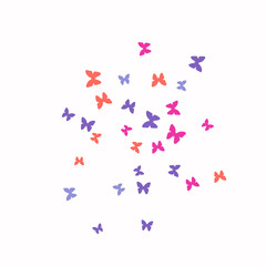 Spring Background with Colorful Butterflies. Simple Feminine Pattern for Card, Invitation, Print. Trendy Decoration with Beautiful Butterfly Silhouettes. Vector Background with Moth
