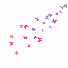 Spring Background with Colorful Butterflies. Simple Feminine Pattern for Card, Invitation, Print. Trendy Decoration with Beautiful Butterfly Silhouettes. Vector Background with Moth