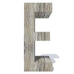 Conceptual wood or wooden brown font or type, timber or lumber industry piece isolated on white background. Educative hadwood material, surface vintage old handmade sculpted object as 3D illustration