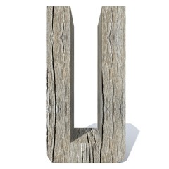 Conceptual wood or wooden brown font or type, timber or lumber industry piece isolated on white background. Educative hadwood material, surface vintage old handmade sculpted object as 3D illustration