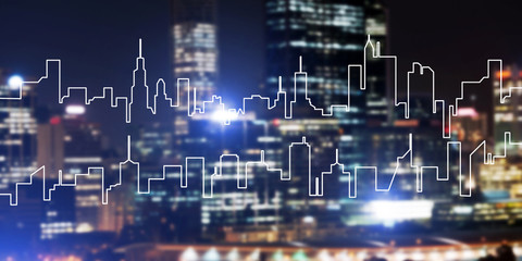 Background conceptual image of night illuminated town as symbol for active lifestyle