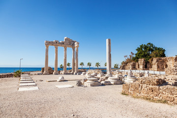 Ruins of Apollo temple in Side near Antalya, Turkey