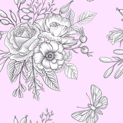 vintage vector floral seamless pattern