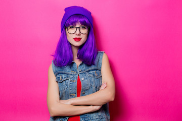hipster girl with purple hair