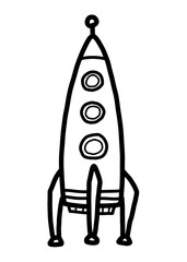 rocket / cartoon vector and illustration, black and white, hand drawn, sketch style, isolated on white background.