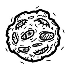 asteroid planet / cartoon vector and illustration, black and white, hand drawn, sketch style, isolated on white background.