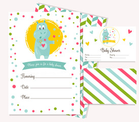 Baby shower invitation template with funny hippo