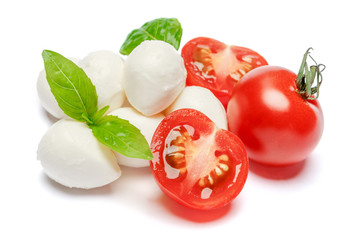 Italian mozzarella cheese and tomatos. Caprese salad ingridients