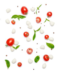 Italian mozzarella cheese and tomatos. Caprese salad ingridients
