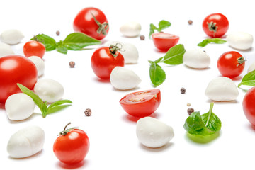 Italian mozzarella cheese and tomatos. Caprese salad ingridients