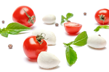 Italian mozzarella cheese and tomatos. Caprese salad ingridients