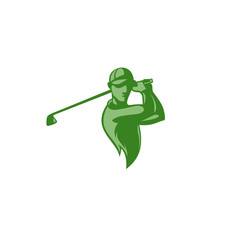 minimal logo of green golf player vector illustration.