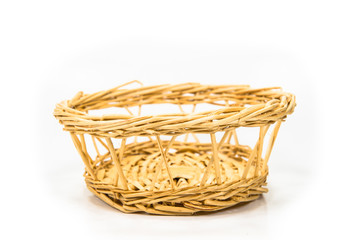 Basket made of wood placed on a white background.