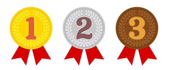 ranking medal icon illustration set. from 1st place to 3rd place. 3 colors (gold/silver/bronze)