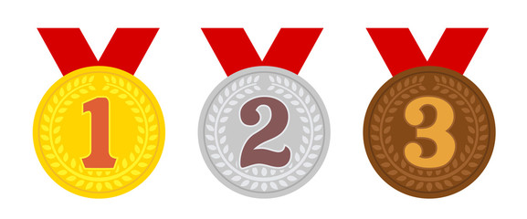 ranking medal icon illustration set. from 1st place to 3rd place. 3 colors (gold/silver/bronze)