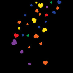 Vector Confetti Background Pattern.  Element of design.  Colored hearts on a black background