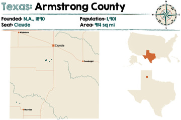Detailed map of Armstrong county in Texas, USA