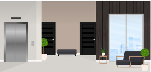 Corridor of the office with an elevator.