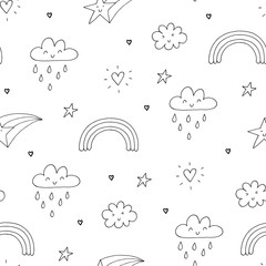 seamless clouds and stars pattern vector illustration