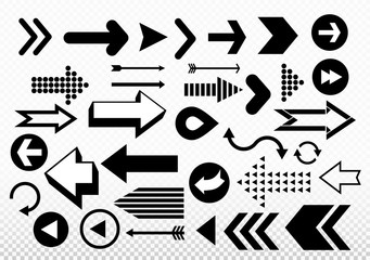 Set of different black Arrows icons. Abstract elements for business infographic. Up and down trend. Vector illustration. Isolated on transparent background