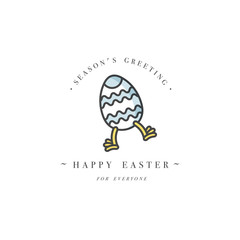 Vector linear design Easter greetings elements on white background. Typography ang icon for Happy Easter card, banners or posters and other printables. Spring holidays design elements.