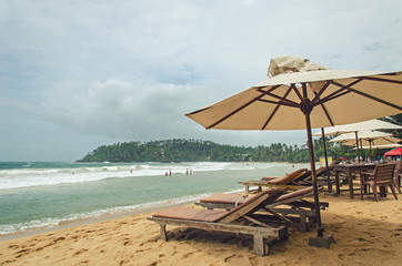 Sunshade on the tropical beach of Sri Lanka