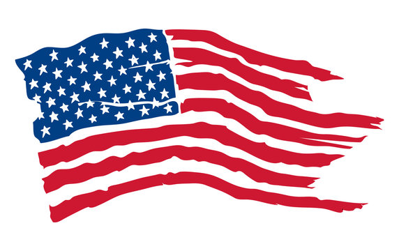American flag / Vector illustration, shabby fluttering flag of the USA