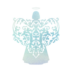 Watercolor Angel with floral wings and Nimbus
