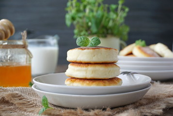 Cottage cheese pancakes on a plate