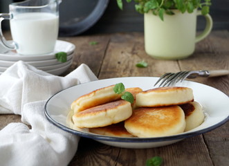 Cottage cheese pancakes on a plate