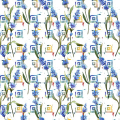 Fototapeta na wymiar Wildflower lavender flower pattern in a watercolor style. Full name of the plant: lavender. Aquarelle wild flower for background, texture, wrapper pattern, frame or border.