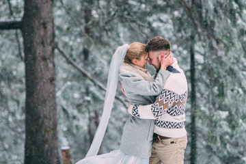 Photo of happy man and woman outdoor in winter