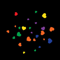 Vector Confetti Background Pattern.  Element of design.  Colored hearts on a black background