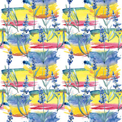 Wildflower lavender flower pattern in a watercolor style. Full name of the plant: lavender. Aquarelle wild flower for background, texture, wrapper pattern, frame or border.