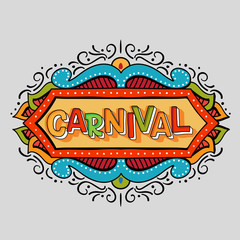 Popular Event Brazil Carnival Title With Colorful frame. Travel destination in South America During Summer. Vector logo for Carnival, poster for dance carnival show.